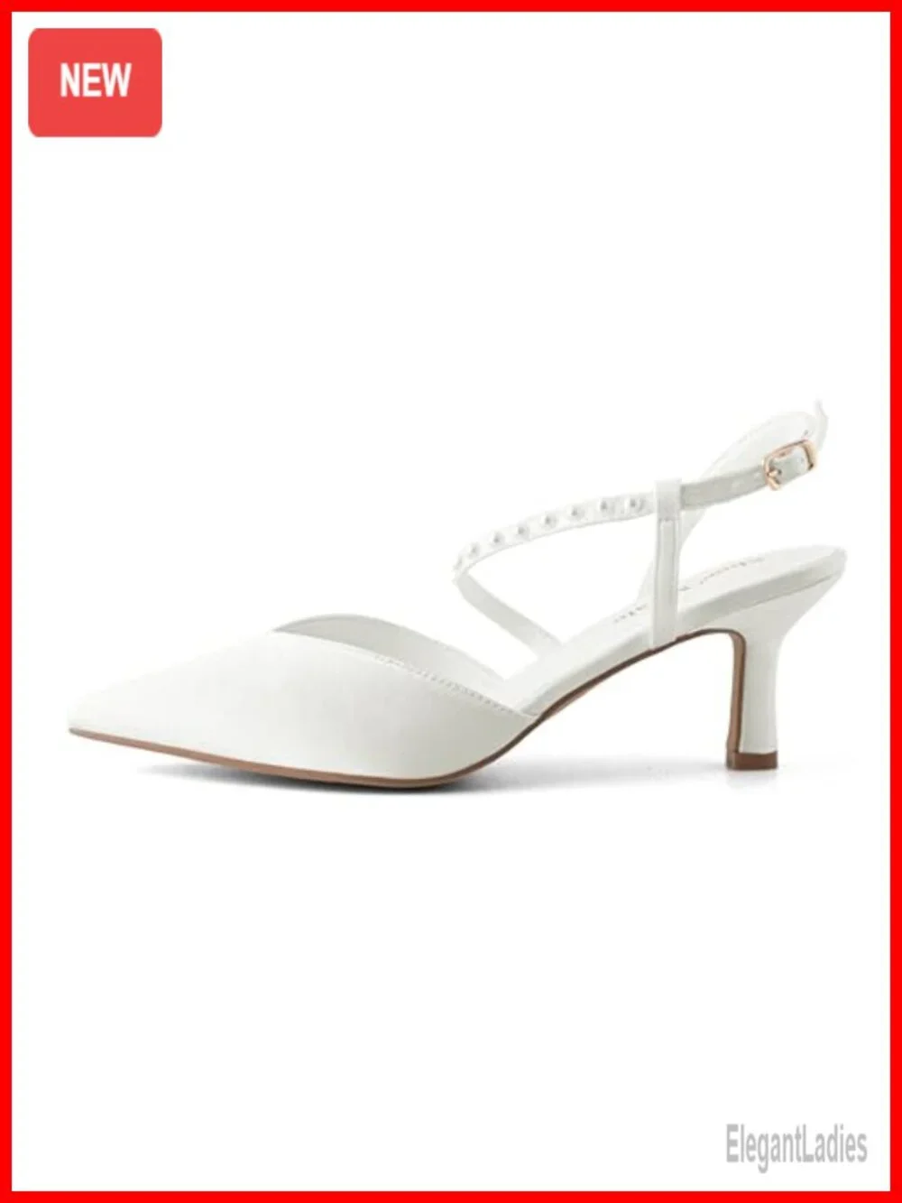 Satin Pointed Toe Kitten Heel Pumps with Pearl Ankle Strap